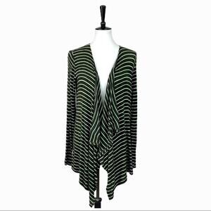 Pink Rose Knit Cardigan Sweater Olive White Stripe Flyaway Women's Size Medium